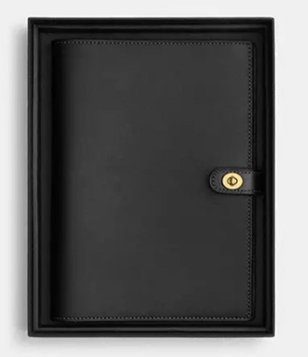 Coach CCD45 Glovetanned Leather Notebook Cover Black Turnlock Gift Box NWT